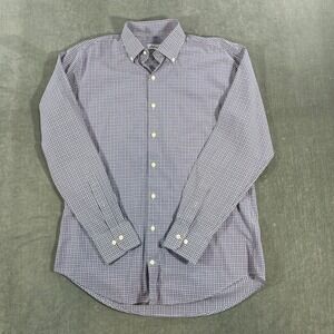 Peter Millar Mens Medium Blue Red White Gingham Check Button Down Shirt